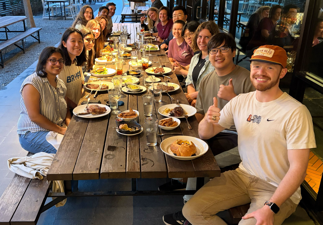 Wooley group members enjoying dinner at Porters with Bowen Zhao