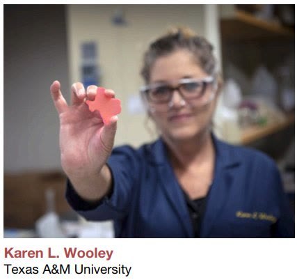 Professor Karen L. Wooley holding a polymer sample, preview associated with the 2025 sustainable polymers perspective